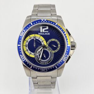 Millage Men's Watch 44MM Blue‎ Dial Gray Bracelet Band 6.5" Wrist New Battery